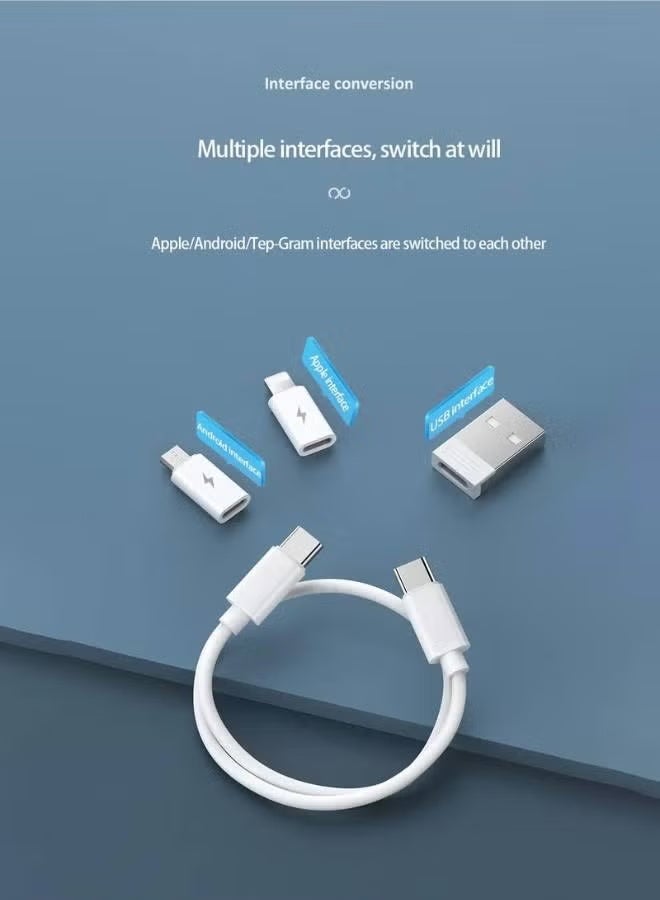منظم كابلات سفر محمول متعدد الوظائف مزود بمنافذ Lightning وMicro USB وTYPE-C، 5 في 1، بطول 0.3 متر وشحن سريع 60 واط، وعلبة تخزين صغيرة الحجم لكابلات البيانات، وحامل للهاتف، وأداة لإخراج شريحة SIM. - Image 2